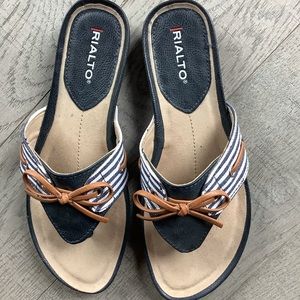 Rialto Women's Sandals Size 8M Navy Blue White Brown Bow Candid